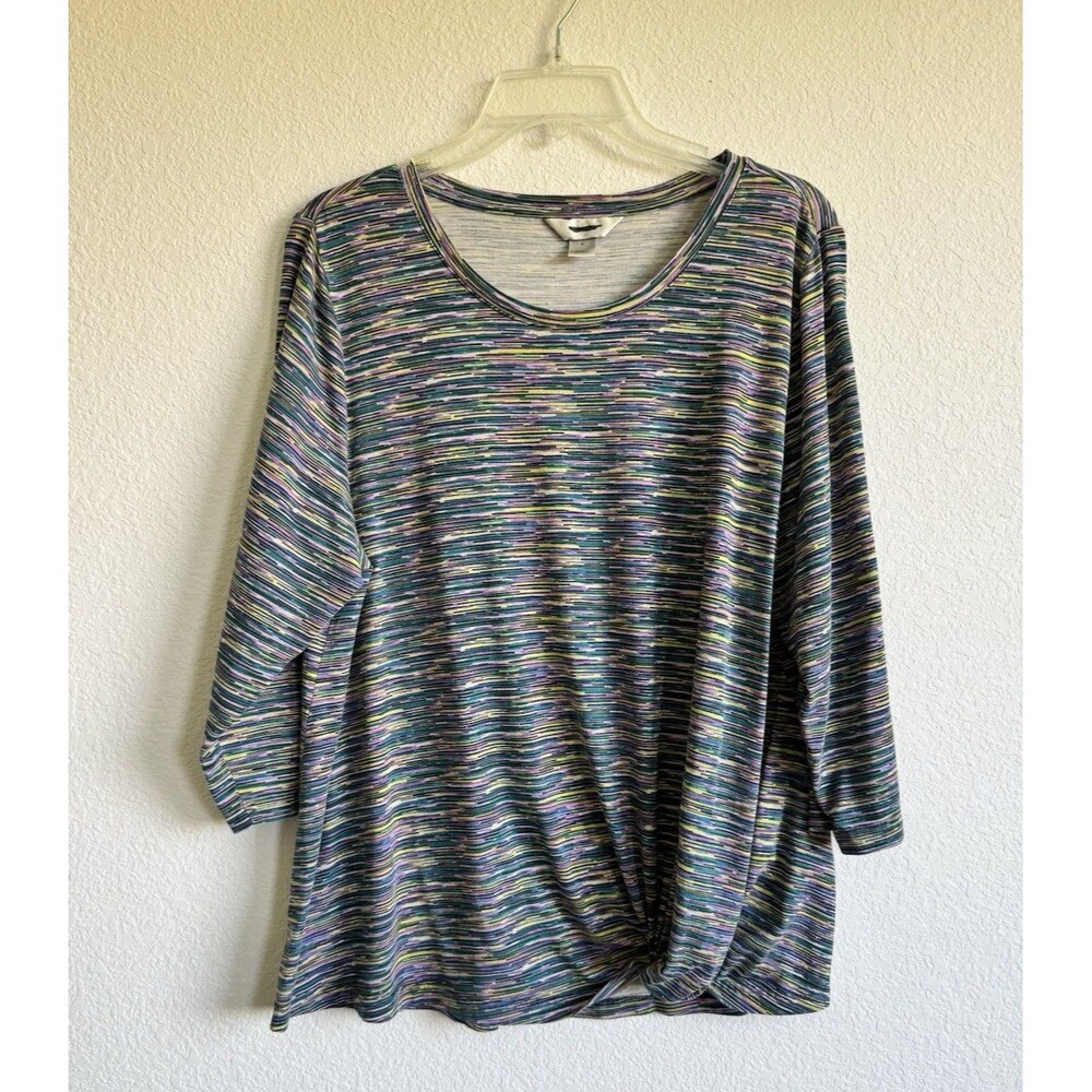 CJ Banks Women's Colorful Pullover Round Neck Blouse 3/4 Sleeve Size X